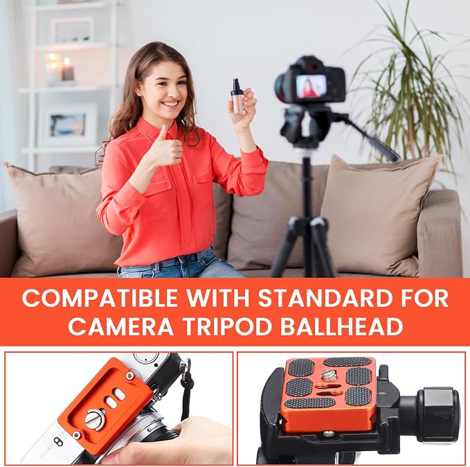 Frienda Quick Release Plate Tripod 1/4-20 DSLR,Pu60,Orange | Tripod Mount Plate, Camera Tripod Mount for DSLR Camera Tripod Ball Head , Metal, 1.9 x 1.5 x 0.4 Inch - Image 5