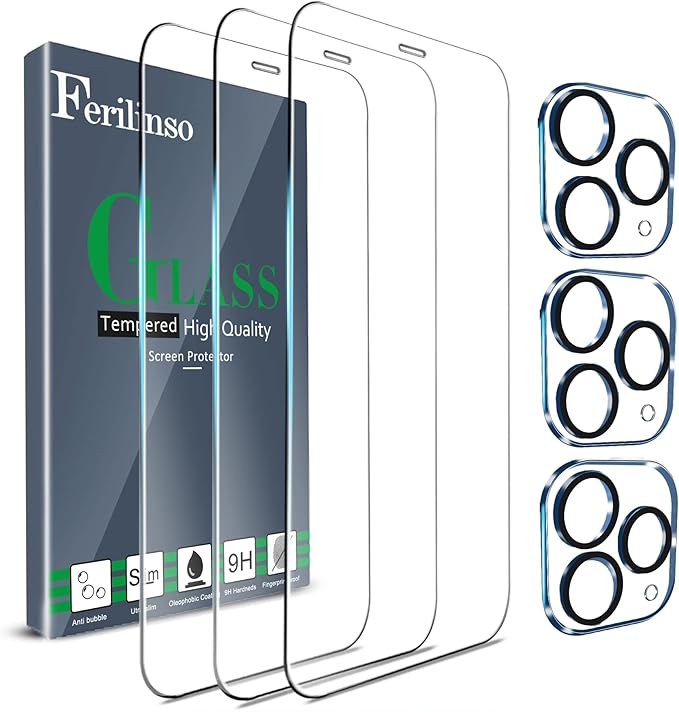 Ferilinso 3 Pack Screen Protector for iPhone 11 Pro Max, Tempered Glass | 9H+ Hardness, Military-Grade Shatterproof, HD Clear, Case Friendly, Easy Installation Bubble Free, with Camera Lens Protector by Ferilinso