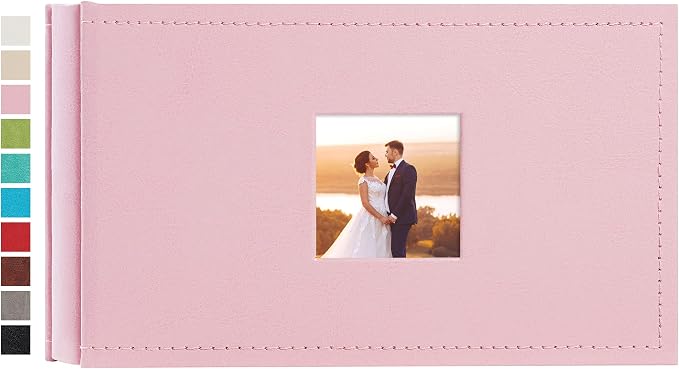 potricher Small Photo Album 4x6 100 Photos, Leather Cover, Pink | Leather 4x6 Picture Album with 100 Horizontal Pockets, Photo Book for Family, Wedding, Anniversary, and Baby by potricher