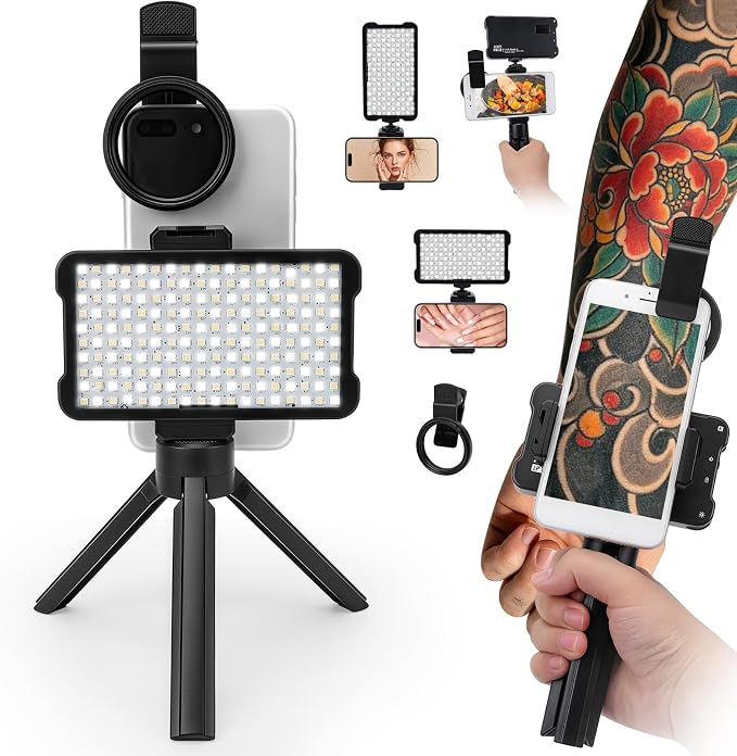 180 LED Tattoo Light Kit with 52mm CPL Filter Lens, Adjust Brightness & Removing Reflective, Panel Light for Smartphones and Cameras, for Food Photography by MakeLifeBetter