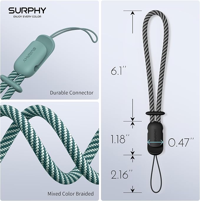 SURPHY 2 Pack Phone Lanyard, Phone Wrist Strap for Case, Camera Wrist Strap | Ultra-Light 2-Color Braided Phone Strap, Cellphone Charm Strap, Anti-Lost Wrist Lanyard for Women and Men, Black Green - Image 3