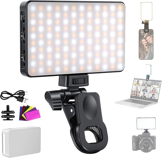 NEEWER Basics LED Selfie Phone Light for iPhone Camera Laptop, BL120B | Clip on Fill Light, Color Films, Diffuser, 3000mAh Rechargeable, 2500K-9000K CRI95+ Video Conference Lighting for Zoom Call by Neewer