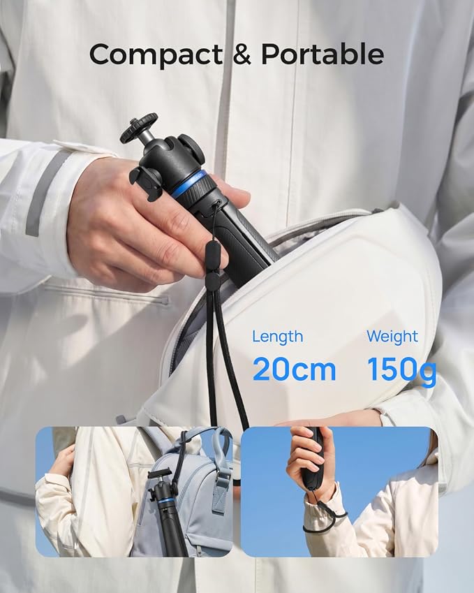 TELESIN 0.1s Auto Open Mini Selfie Stick Tripod for DJI Osmo Pocket 3 4 | 65 cm/25.5in Tripod Compatible with Insta360 Luna Ultra Xtra Muse Action Camera Accessories, Cold Shoe Mount, 360° Ball Head - Image 8
