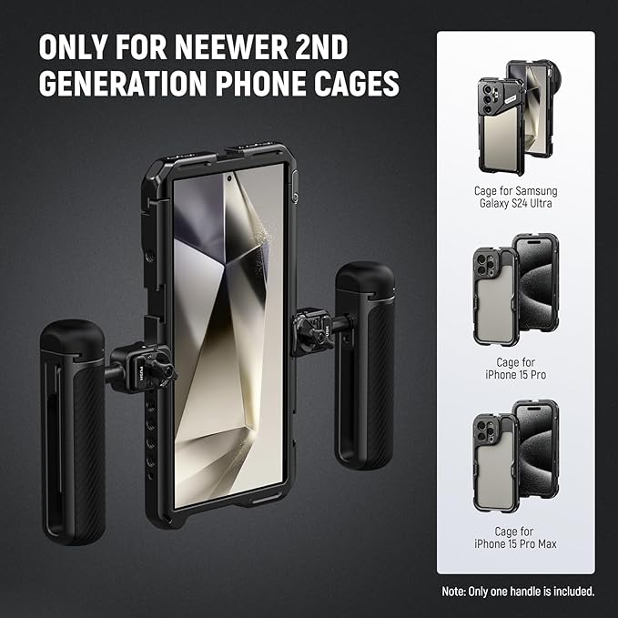 NEEWER Quick Release Side Handle for Phone Cage PA073 PA074 for 16 Pro/16 Pro Max, PA042 for Samsung S24 Ultra, with Covered Cold Shoe, Anti Off Pin, Black Lock, PA045B - Image 2