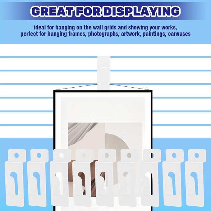 30Pcs Slatwall Utility Notch Hooks, Slat Wall Picture Display Hooks Hanger Panel Shelf Pegboard Slatwall Accessories for Photo Frame Painting Arts Hanging Home Office (White) - Image 5