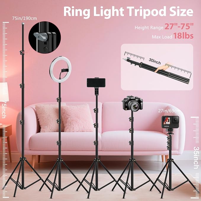 MACTREM Large 22" Ring Light with Stand for iPad iPhone Barber, 75" Tripod | 50W, 6500K CRI90+, LCD Display, 2 USB Ports, Overhead Tripod for TikTok YouTube Makeup Barber Tattoo Photography Video Studio - Image 6