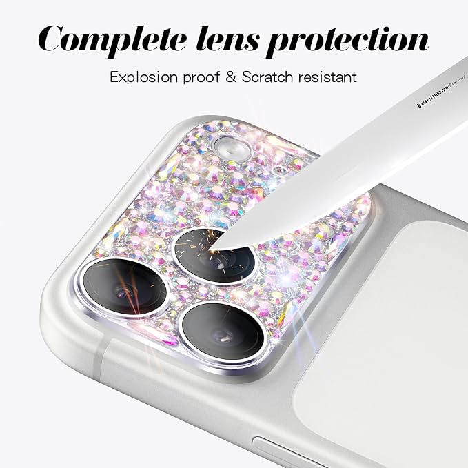 Bling Diamond Camera Lens Protector Compatible with iPhone 17 Pro Max, Metal Glitter Gem Camera Cover，9H Tempered Glass lens full Screen Sparkle Rhinestone Protector - Image 5