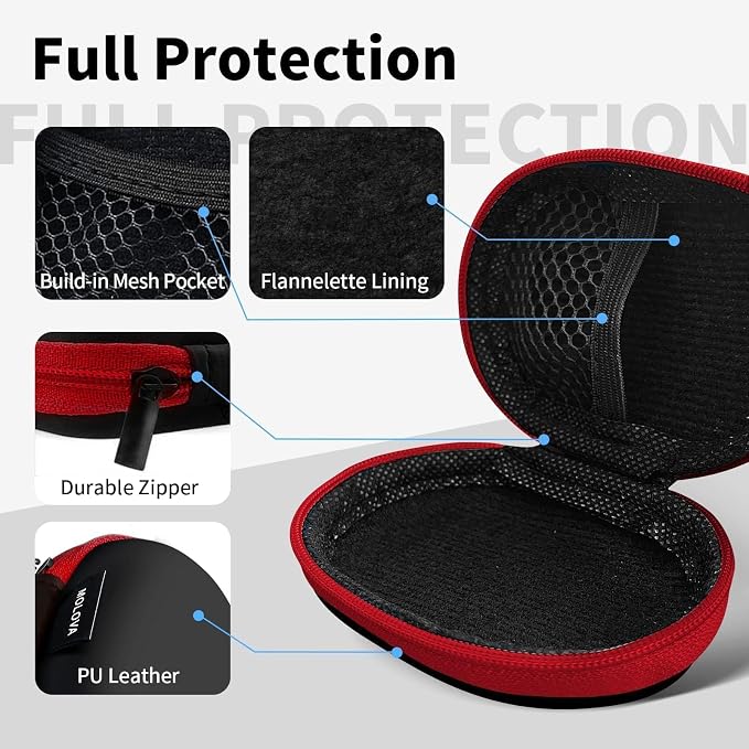 1 Pack Oval Earbud Case Storage Bag with Carabiner, Red | Portable EVA Carrying Case, For Wired/Wireless Headphones, SD Card Storage, Camera Chip - Image 5
