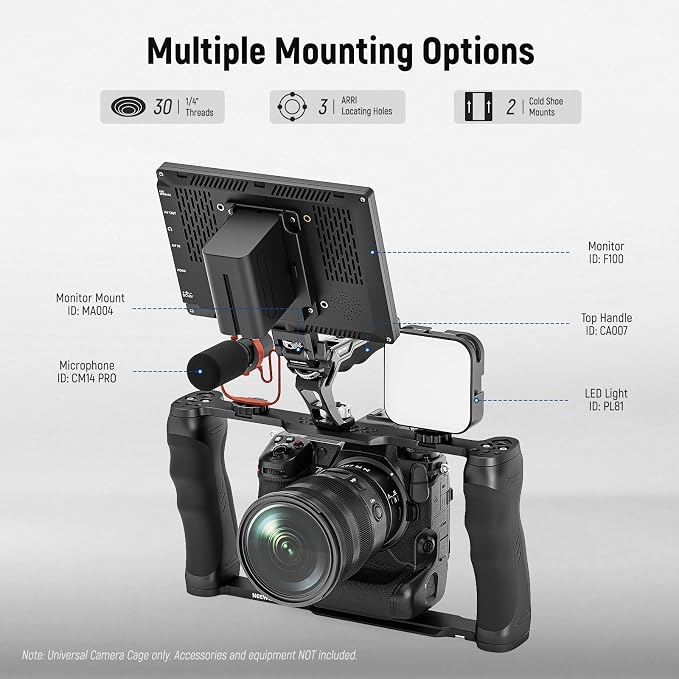 NEEWER Video Camera Cage Rig with Arca Type Base/Dual Grips/Expansion Holes/15mm Rods, Universal Stabilizer Compatible with Sony Canon Nikon DSLR/DSLM, Compatible with SmallRig Accessories, CA016 - Image 3