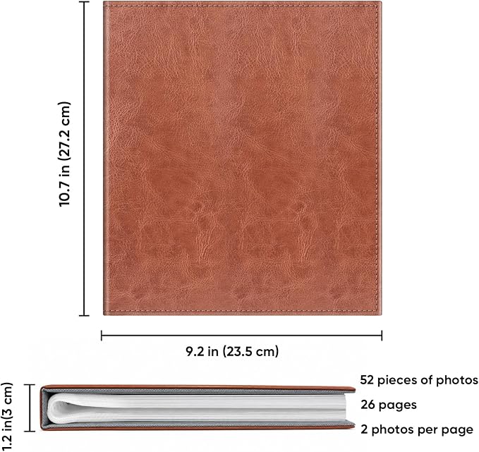 Fintie Photo Album for 8x10 Photos, 52 Pockets Vegan Leather Memory Book | Premium Cover Picture Book, For Family/Wedding/Couples Keepsakes, Anniversary Photos & Artwork Collection, Vintage Brown - Image 6