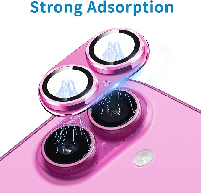 Compatible with iPhone 16 and 16 Plus Camera Lens Protector, Anti-Scratch Tempered Glass Metal Camera Screen Protector Shockproof Full Protective Lens Cover, Pink - Image 4