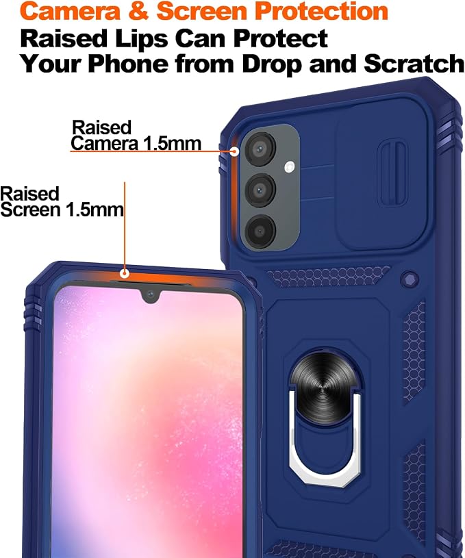 Fit for Samsung A24 Phone Case with 2PCS Screen Protector, Build in 360° Rotating Ring Kickstand, Military Grade Protective Case for Samsung A24 Case Phone, Blue - Image 3