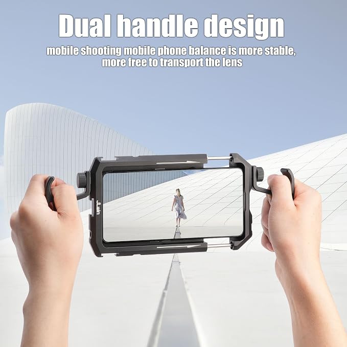 Fotga Aluminum Universal Smartphone Cage Photo Video Stabilizer with Handles Rig for iPhone 17 16 15 14 Pro Max Samsung Cell Phone Vlog Live Stream Video Recording,with Cold Shoe Tripod Mount - Image 5