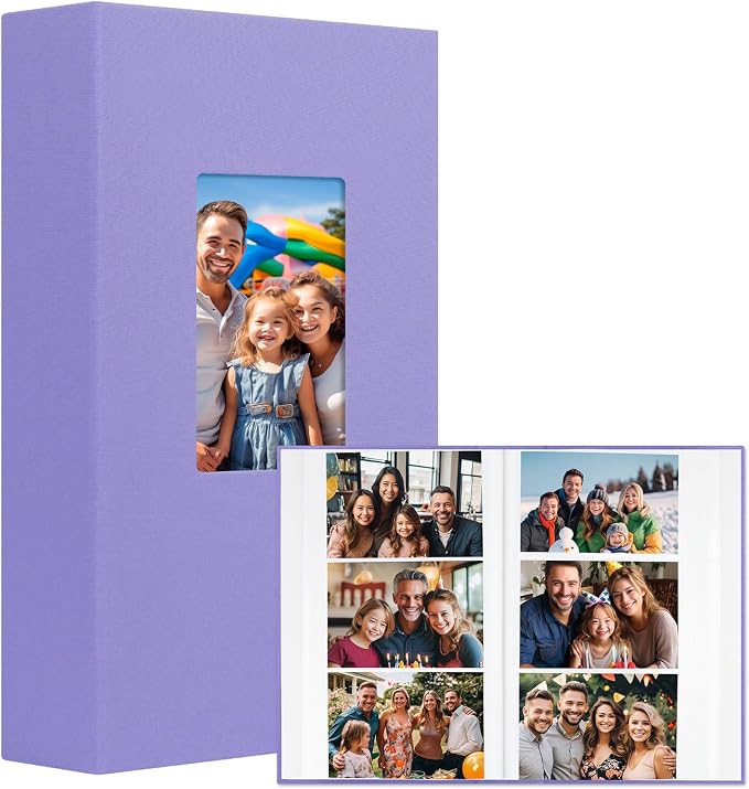 Aevdor 4x6 Photo Album, Holds 360 Photos, Linen Cover, Purple | Horizontal 4x6 Photo Format Only, Easy-View Clear Pockets, Family, Wedding, Baby, Travel and Graduation Prints by Aevdor