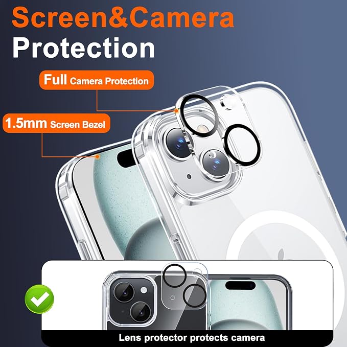 for iPhone 15 Case Clear with Privacy Screen Protector | Full Camera Protection, Transparent Magnetic, Compatible with MagSafe, Shockproof Phone Cover, Slim Fit - Image 6