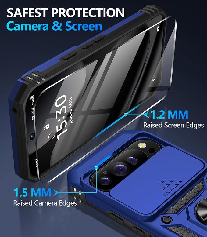 Taisairu for Google Pixel 10 Case/Pixel 10 Pro Case with Screen Protector & Slide Camera Lens Cover,Built-in Ring Stand Protective Phone Case for Pixel 10 Case/Google Pixel 10 Pro Case (Blue) - Image 7