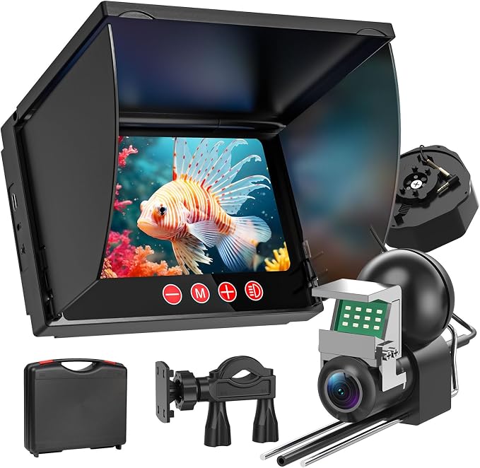 Underwater Fishing Camera,1080P Portable Fish Finder with 5" Waterproof IPS Screen,220° Ultra-Wide Ice Fishing Camera with 12 IR LED Night Vision,10000mAh Battery&100FT Cable for Boat, Lake & Kayak by bestecct