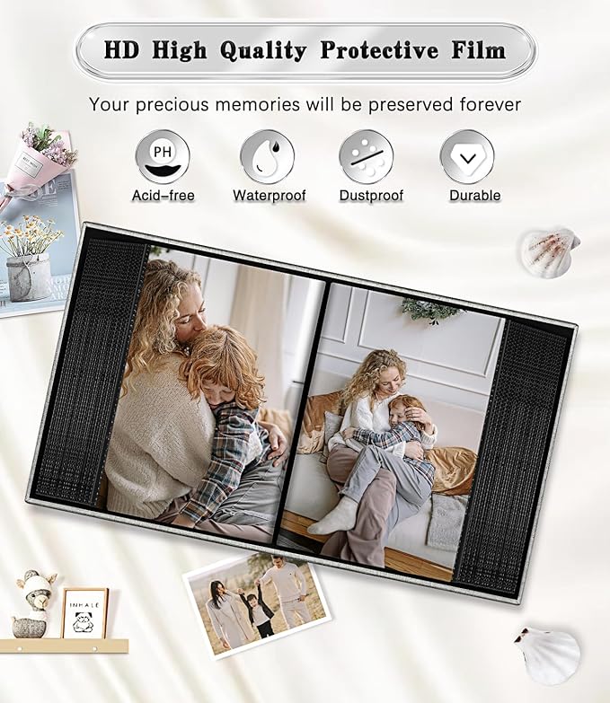 Ejblfe Photo Album 4x6,Linen Cover Slide-in Photo Album Book Can Holds 100 4x6 Photos with 50 Black Sheets for Family,Wedding,Baby and Holiday Pictures (Gray) - Image 4