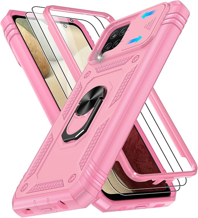 Gritup for Galaxy A12 Phone Case Military-Grade Shockproof with Kickstand | with 2 PCS Screen Protector, Slide Camera Cover, Heavy Duty Outdoor Protection Full Body Funda para Galaxy A 12 Cover-Pink by Gritup