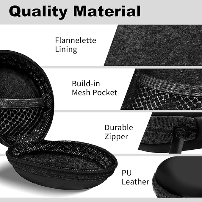 Round Earbud Case Portable EVA Carrying Case Storage Bag Cell Phone Accessories Organizer with Carabiner for Earphone, Earbud, Earpieces, SD Memory Card, Camera Chips,Black - Image 5