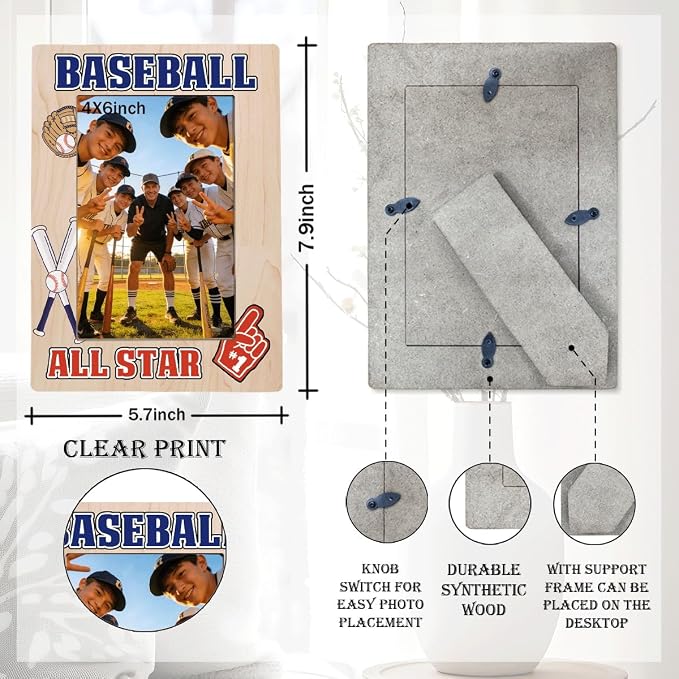 Baseball Picture Frame, All Star Sports Themed Photo Frames for 4x6 Inches Photos, Tabletop Display Frame to Baseball Players and Coaches, Sports Decor for Home - Image 2