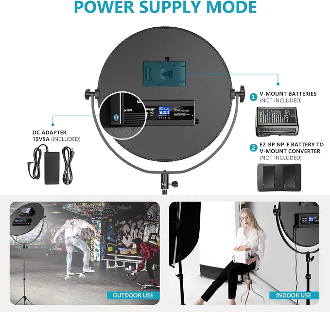 NEEWER LED Bi Color Studio Round Lighting, Ultra Thin Edge Flapjack Light | 18''/45.5cm, 70W, Dimmable Portrait Light, with AC Adapter, 2.4G Wireless Remote, Battery/Light Stand Not Included - Image 6