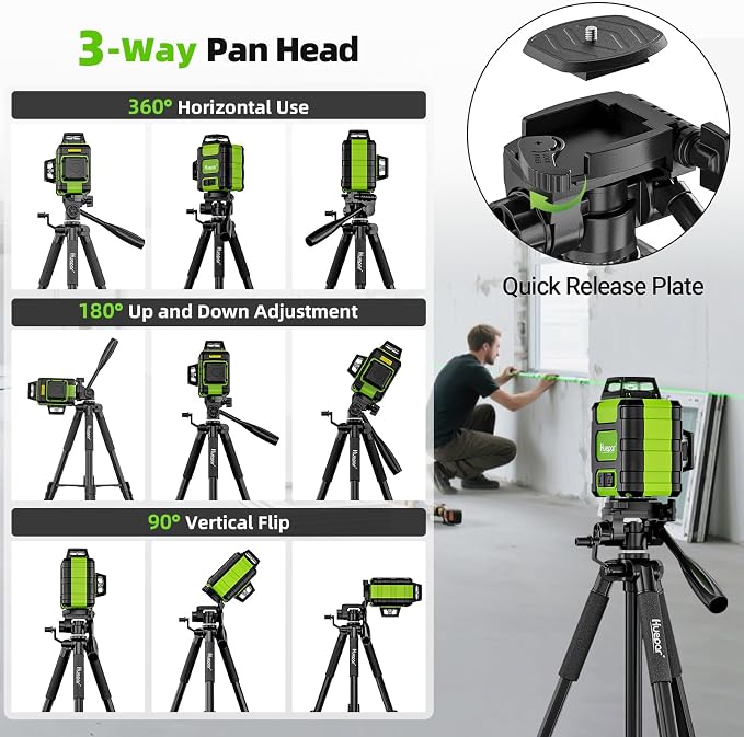 Huepar Tripod 50-inch Extendable Height Tripod Use with Laser Level, Point Lasers, Lazer Distance Measures, 1/4" and 5/8" Thread Mount for for Varieties Tools, Outdoor and Indoor T13A - Image 3