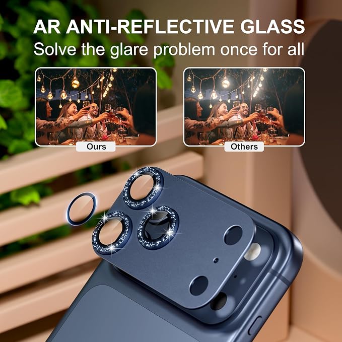 for iPhone 17 Pro Camera Lens Protector, Glitter Deep Blue | [Military Grade Shatterproof] [Strong Adsorption] [Case Friendly] Matte Metal Tempered Glass Camera Screen Cover Accessories - Image 3