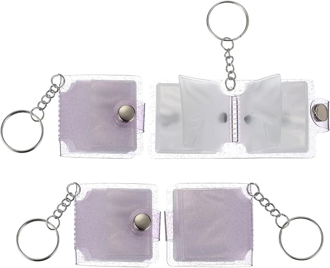uxcell 4 Pcs Mini Photo Albums, 1.8 Inch PVC Small Photo Storage with Keychain Photo Album with 16 Pockets for Pictures Valentine's Day Gift Wedding, Purple by uxcell