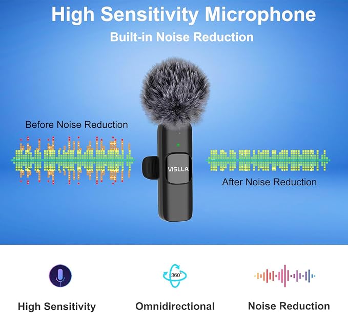 Mini Microphone for iPhone & Android,11H Battery, Noise Cancelling Wireless Lavalier Mic, Clip On Lapel Mic Pro for Content Creator Vlogging/YouTube/Tiktok/Video Recording/Streaming/Interview - Image 2