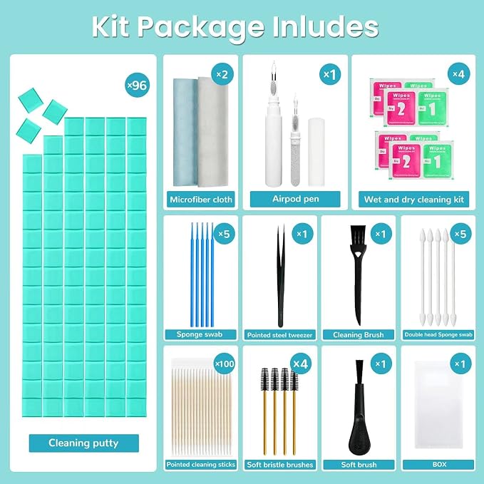 MUIIGOOD Airpods Cleaner Kit 221 Pcs Earbud Cleaning Putty Remove Ear Wax Phone Cleaning kit Cleaner Pen Brush Microfiber Cloth for Airpods Pro/1/2/3 Charging Case Headphones Camera Hearing Aids - Image 2
