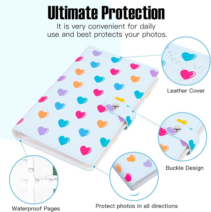 Veicevol 156-Pocket Album for Instax Mini & Polaroid 2x3 inch Photos, Blue | PU Leather Cover, Portable Album, Mini Photo Album for Fujifilm Instax Mini Camera, Polaroid Camera, Wedding Keepsake - Image 3