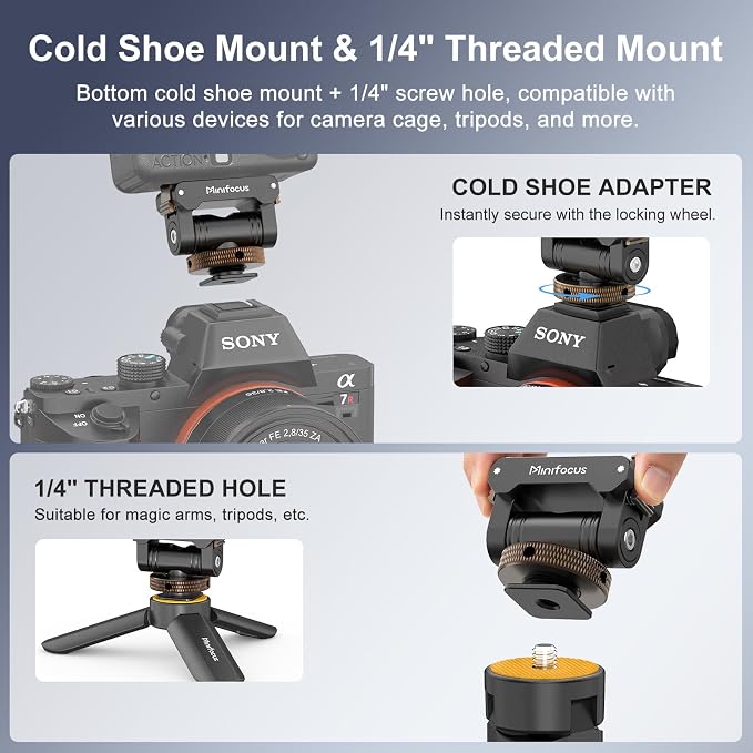 MINIFOCUS Cold Shoe Mount Adapter Compatible with DJI Osmo Nano/Action 6, Dual-Direction Magnetic Mount with 1/4" Screw Hole Quick Release Holder for Tripod DSLR Camera Hot Shoe Accessories - Image 2