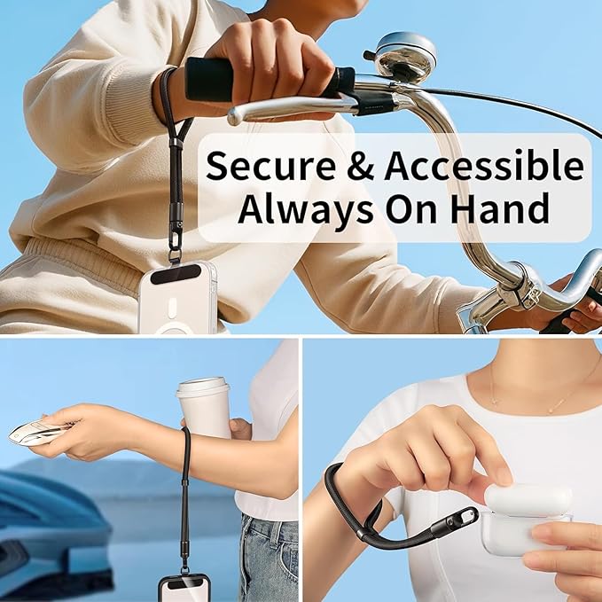 Phone Wrist Strap Lanyard Hand Universal Adjustable Phone Finger Grip Wristlet with Patche Tether Anti Theft for iPhone 16 Pro Max 15 14 Charms for Keychain USB Flash Drive Wallet ID Tag Blue-White - Image 6