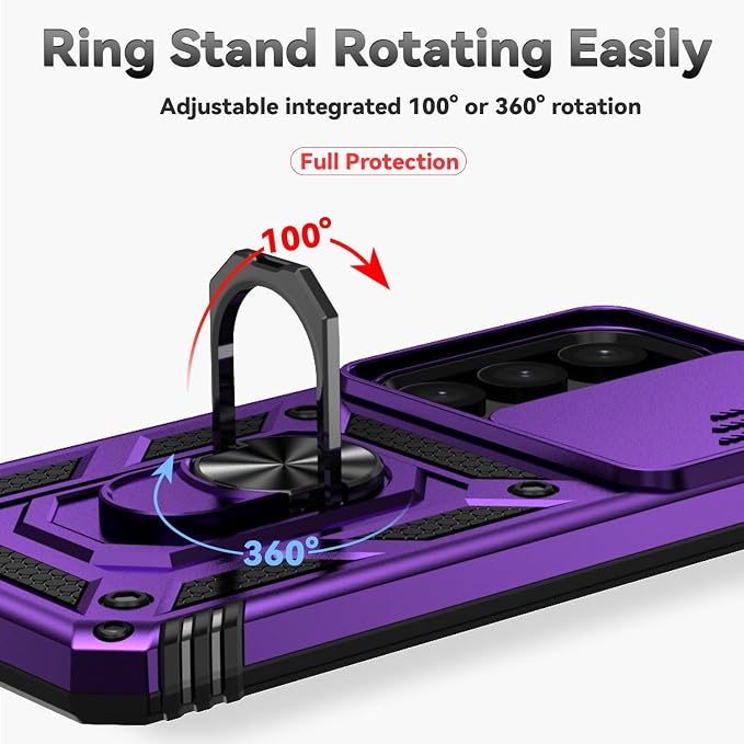 for Samsung Galaxy S24 Plus Case with Camera Lens Cover HD Screen Protector, Military-Grade Drop Tested Magnetic Ring Holder Kickstand Protective Phone Case for Samsung Galaxy S24 Plus (Purple) - Image 6