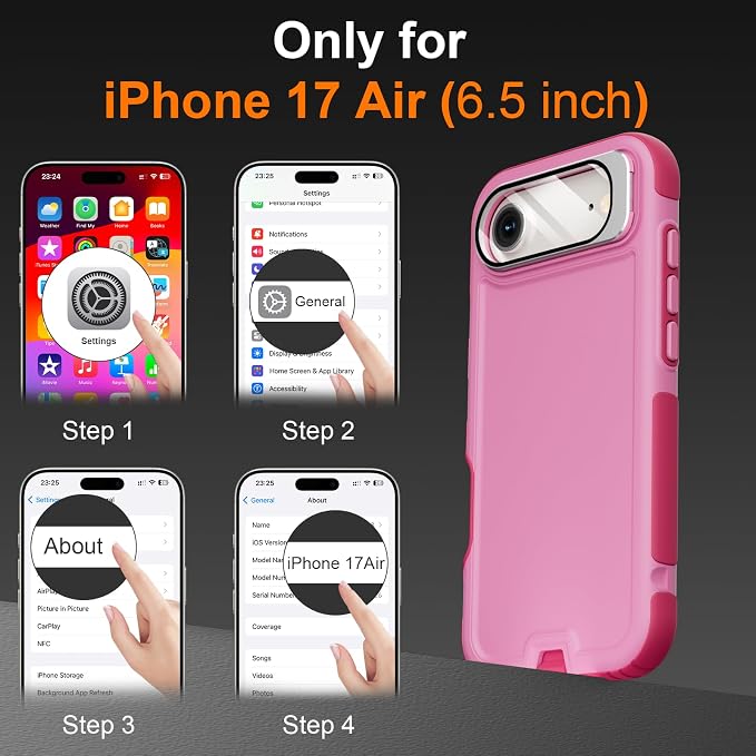 Follaroma Magnetic for iPhone 17 Air Case with Camera Cover Stand,Pink,6.5" | Built-in Glass Camera Cover Stand,Compatible with MagSafe,Heavy Duty Shockproof Protective,Military-Grade Anti-DropDual Case - Image 3