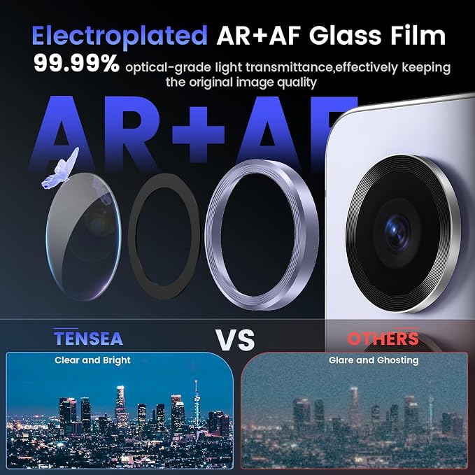 Tensea Compatible with Samsung Galaxy S25 Ultra Camera Lens Protector | 9H Tempered Glass Camera Cover Screen Protector Metal Individual Ring [Installation Tray][Case Friendly] - Image 3