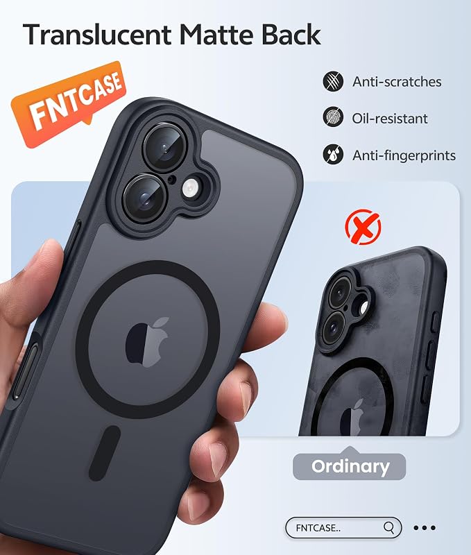 FNTCASE for iPhone 17 Case, Compatible with Magsafe, Glass Screen Protector | Full Camera Protection, Translucent Matte, 14FT Military Grade Drop Proof, Shockproof Protective Phone Cover, Black - Image 6