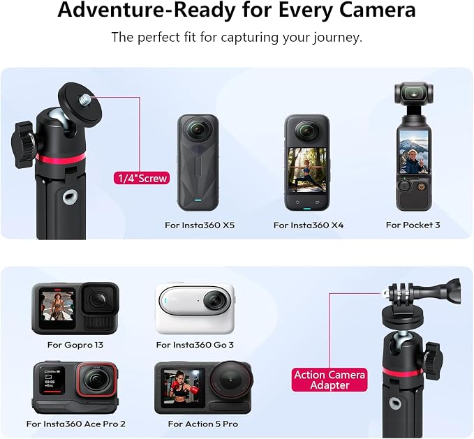 Mini Camera Tripod & Vlog Selfie Stick, Portable Extendable Desk Stand with 360° Ball Head and Cold Shoe, Travel Vlogging Gear Compatible with Action Cameras, Pocket 3, Insta360 & Phones - Image 3