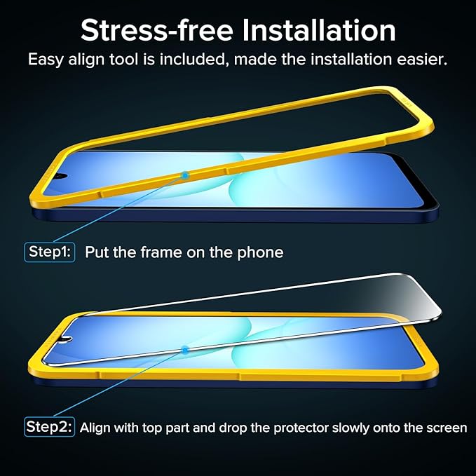 ivoler Screen Protector for Samsung Galaxy A17 5G/ A16 5G Tempered Glass | 2 Pack with [Easy Installation Frame], Anti-Scratch Case Friendly Clear HD Film for Samsung Galaxy A16 6.7 inch - Image 5