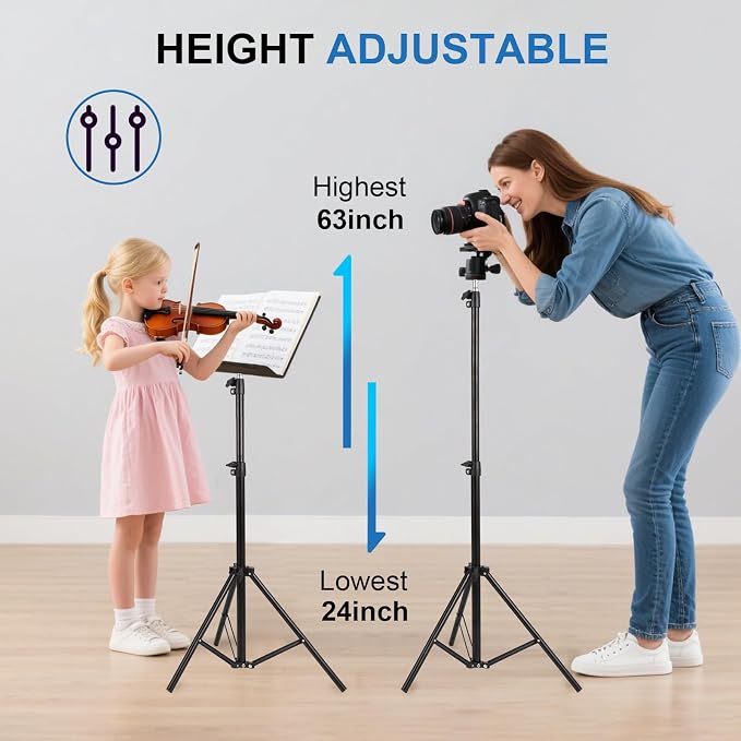 Professional Tripod Stand, Mini Projector Tripod,Adjustable Height Light Stand for Ring Light/Webcam/Mini Projector/Phone, Portable Light Duty Support (Black,22"-63") - Image 4