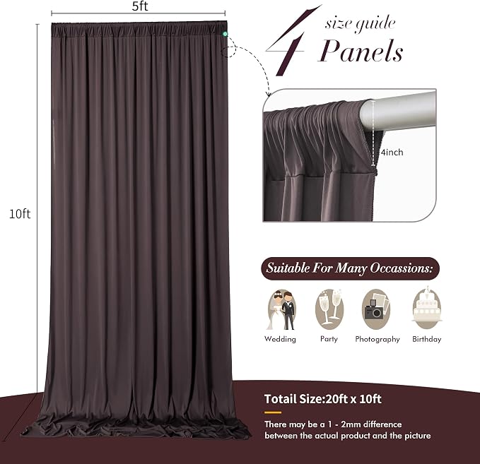 20 ft x 10 ft Wrinkle Free Brown Backdrop Curtain for Parties, Wedding Brown Photo Backdrop Drapes, Fabric 4 Panels 5ft x 10ft for Baby Shower Photoshoot Engagement Birthday Photography Background - Image 7
