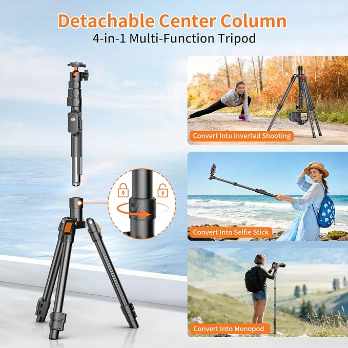 75" Camera Tripod,Aluminum Tripod for Camera Phone/Monopod with Remote | Cell Phone Tripod for iphone with Ball Head,Camera Stand for Canon/Sony/DSLR/Digital Camera Accessory Kits,Max Load 17.64lb - Image 4