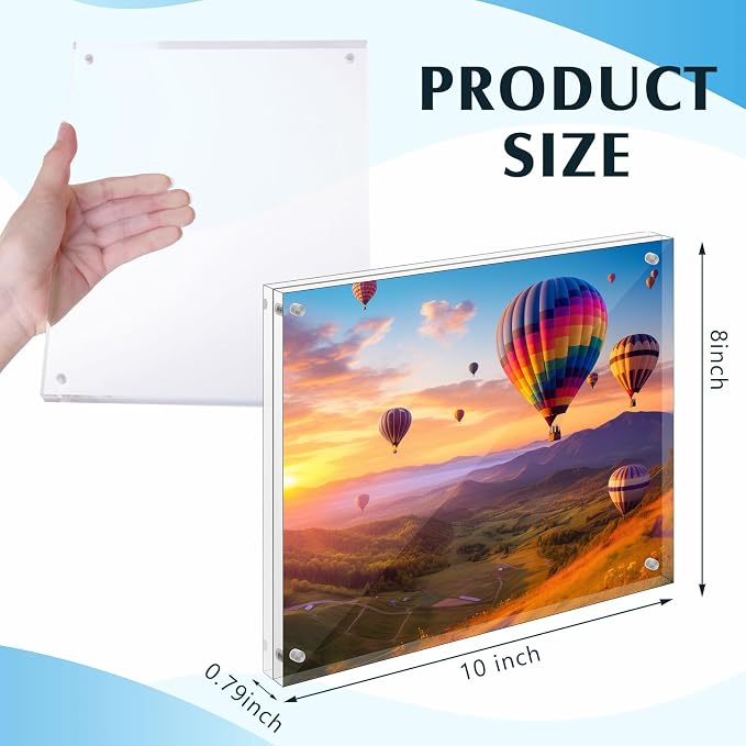Kigley 2 Pcs 8 x 10 Inch Acrylic Picture Frames, Clear Acrylic Photo Business Card Frame Desktop Display Double Sided Wallet Size Frame Freestanding Frames for Film Photos Cards Stamp - Image 2