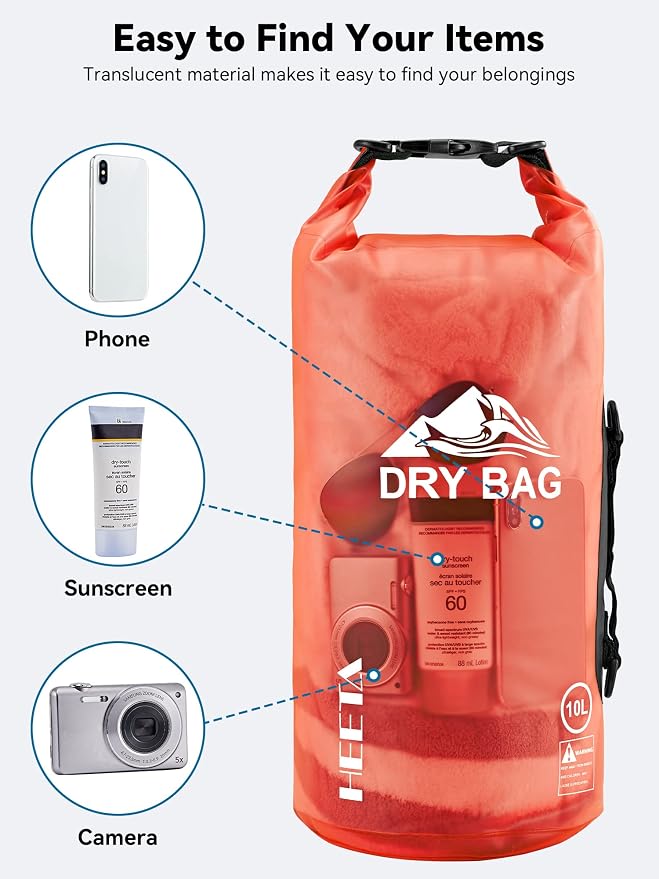 HEETA Dry Bag Waterproof Backpack with Phone Case 5L/10L/20L/30L/40L | Roll Top Lightweight Dry Storage Bag for Women Men, Travel Boating Kayaking Paddle Board Camping Beach Essentials Accessories - Image 7