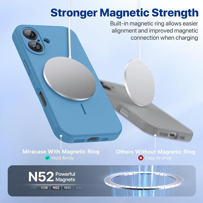 miracase Magnetic for iPhone 16 Plus Case, [Soft Anti-Scratch Microfiber Lining], Compatible with MagSafe, Liquid Silicone Shockproof Drop Protection Phone Case for 16 Plus,Capri Blue - Image 4