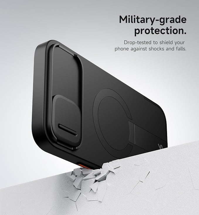 SURITCH for iPhone 14 Plus/15 Plus Case with Magnetic Camera Slide Cover and Adjustable Kickstand, Compatible with MagSafe, Shockproof Bumper Case Slim Protective Cover 6.7 Inch, Black - Image 7