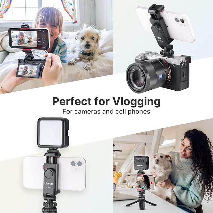 ULANZI ST-06S Phone Tripod Mount, Universal Phone Mount w 2 Cold Shoe | 1/4" Screw, 360° Rotates 180° Tilts, Adjustable Cellphone Clip Clamp Holder for Tripod, Camera, iPhone 17/16/15, Android - Image 7