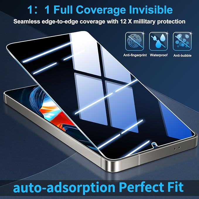 3 Pack Privacy Screen Protector for Samsung Galaxy S24 Ultra Tempered Glass, 9H+ Hardness, 12FT Military Grade Shatterproof, Auto Alignment Frame, Bubble Free Case Friendly HD Clear 6.8 Inch - Image 6