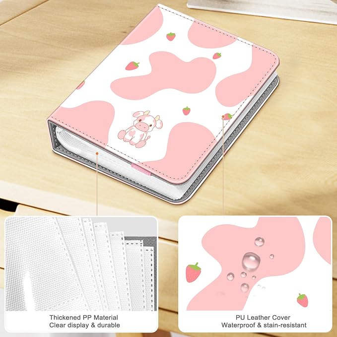Fintie Instax Mini Photo Album for 2x3-Inch Film - 104 Pockets Small Albums for Fujifilm Instax Mini 12/11/99/40/7+/EVO/LiPlay/Link 3-2-1 Instant Camera/Polaroid Hi-Print Printer, Strawberry Cow - Image 8